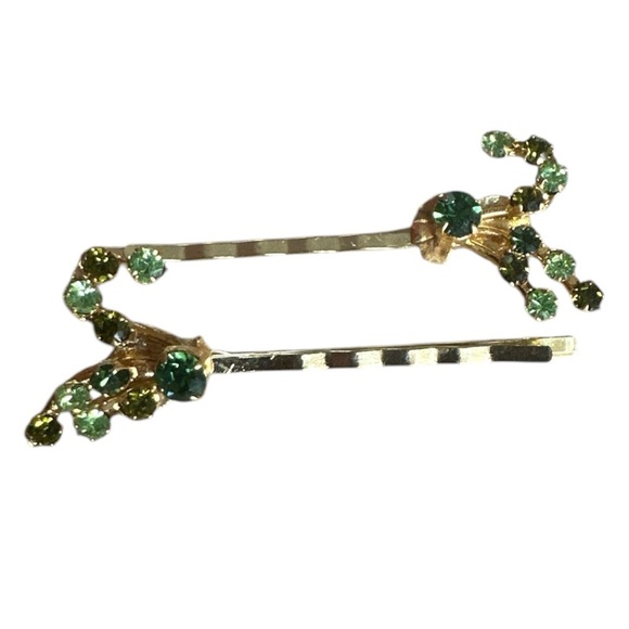 Green Hairpin Set with Two-Tone Green Rhinestones – Repurposed Vintage Jewelry - Picture 5 of 5